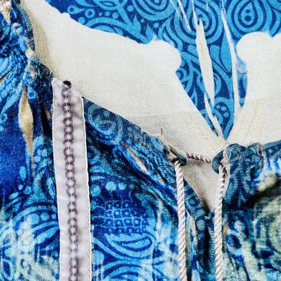 Oneworld Burnout Velvet Tunic Top Size XL Half Sleeve Tie Front - Picture 8 of 15